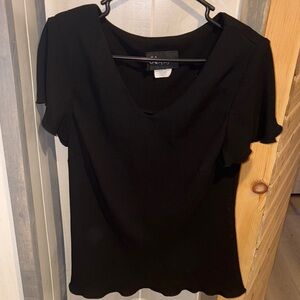 S.L. Fashions Black Fitted Ruffled Blouse